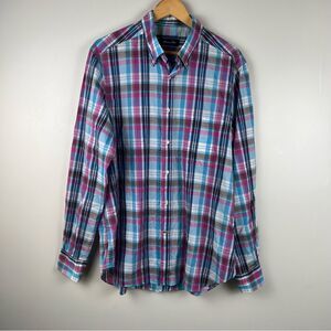 Massimo Dutti Men's XL Lonsleeve Collared Button Down Shirt Plaid Pink Blue